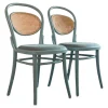 2er Set Stuhl Nr.20 Sitz Gepolstert Buche Lackiert Opal Blau Rückenlehne Rohrgeflecht