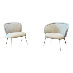 2er Set Stuhl Ona Cocktail Stoff Sahco Safire 0004 Grau Gestell Stahl Messing Grau