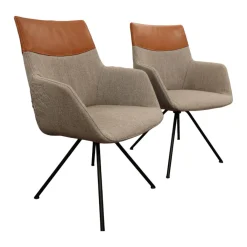 2er Set Stuhl Orlando Leder Polo 10 93 Braun Und Stoff Miuna 75 Grau Gestell Metall Schwarz