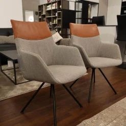 2er Set Stuhl Orlando Leder Polo 10 93 Braun Und Stoff Miuna 75 Grau Gestell Metall Schwarz