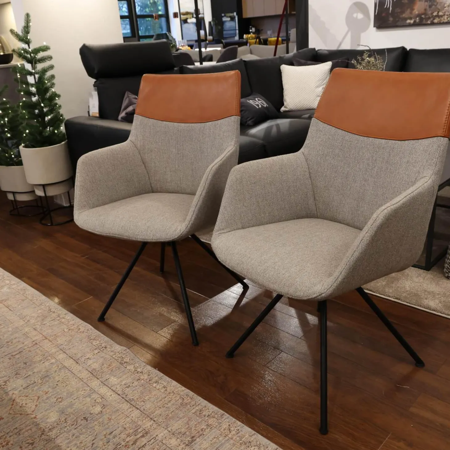 2er Set Stuhl Orlando Leder Polo 10 93 Braun Und Stoff Miuna 75 Grau Gestell Metall Schwarz