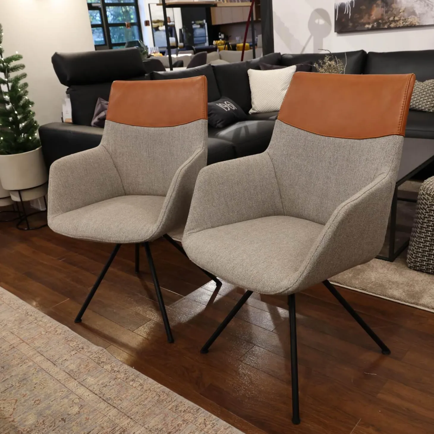 2er Set Stuhl Orlando Leder Polo 10 93 Braun Und Stoff Miuna 75 Grau Gestell Metall Schwarz