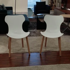 2-er Set Stuhl Papilio Shell SH2 Schale Kunststoff Weiß Gestell Eiche Hell Gebürstet