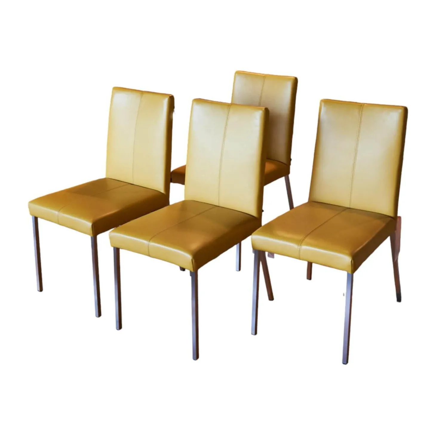 4er Set Stuhl Penthouse Leder Gelb Gestell Silber