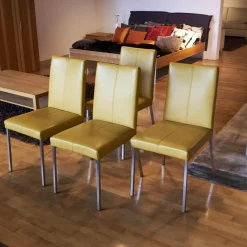 4er Set Stuhl Penthouse Leder Gelb Gestell Silber