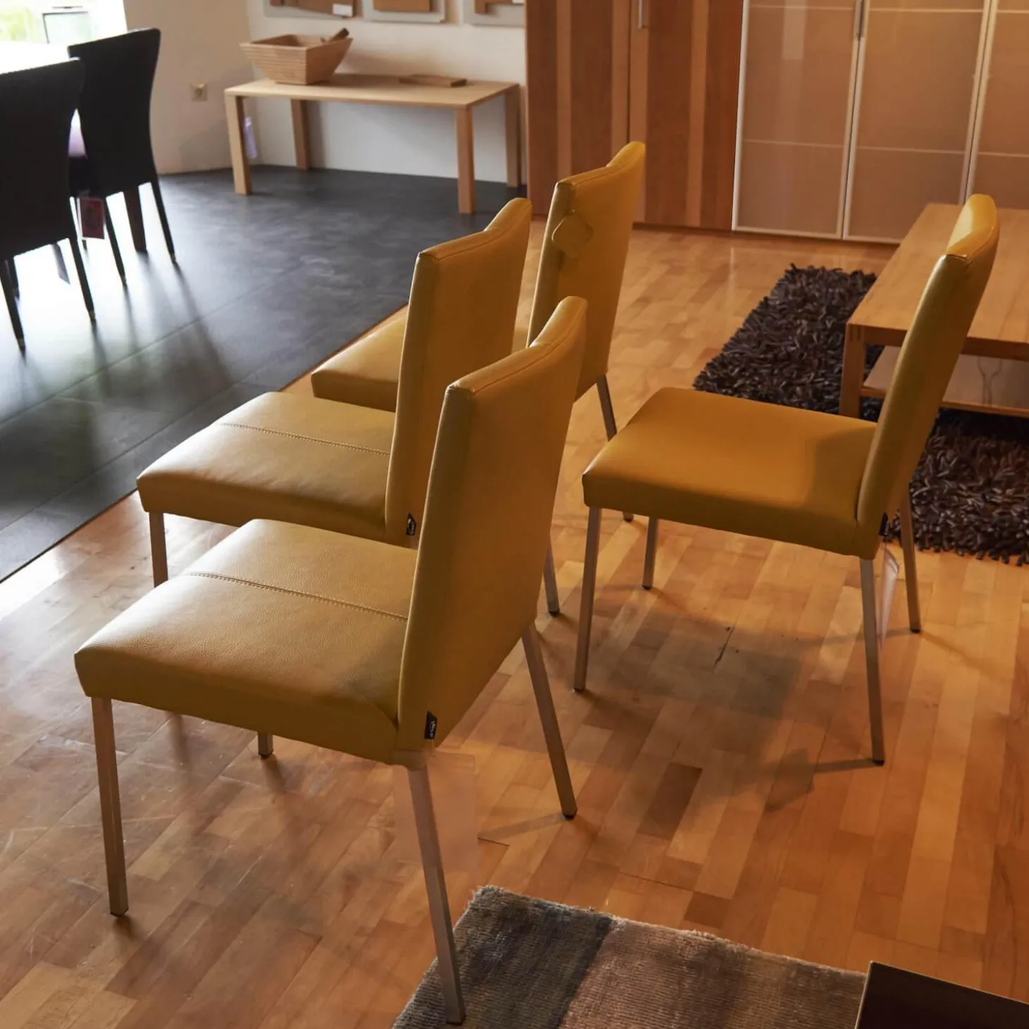 4er Set Stuhl Penthouse Leder Gelb Gestell Silber