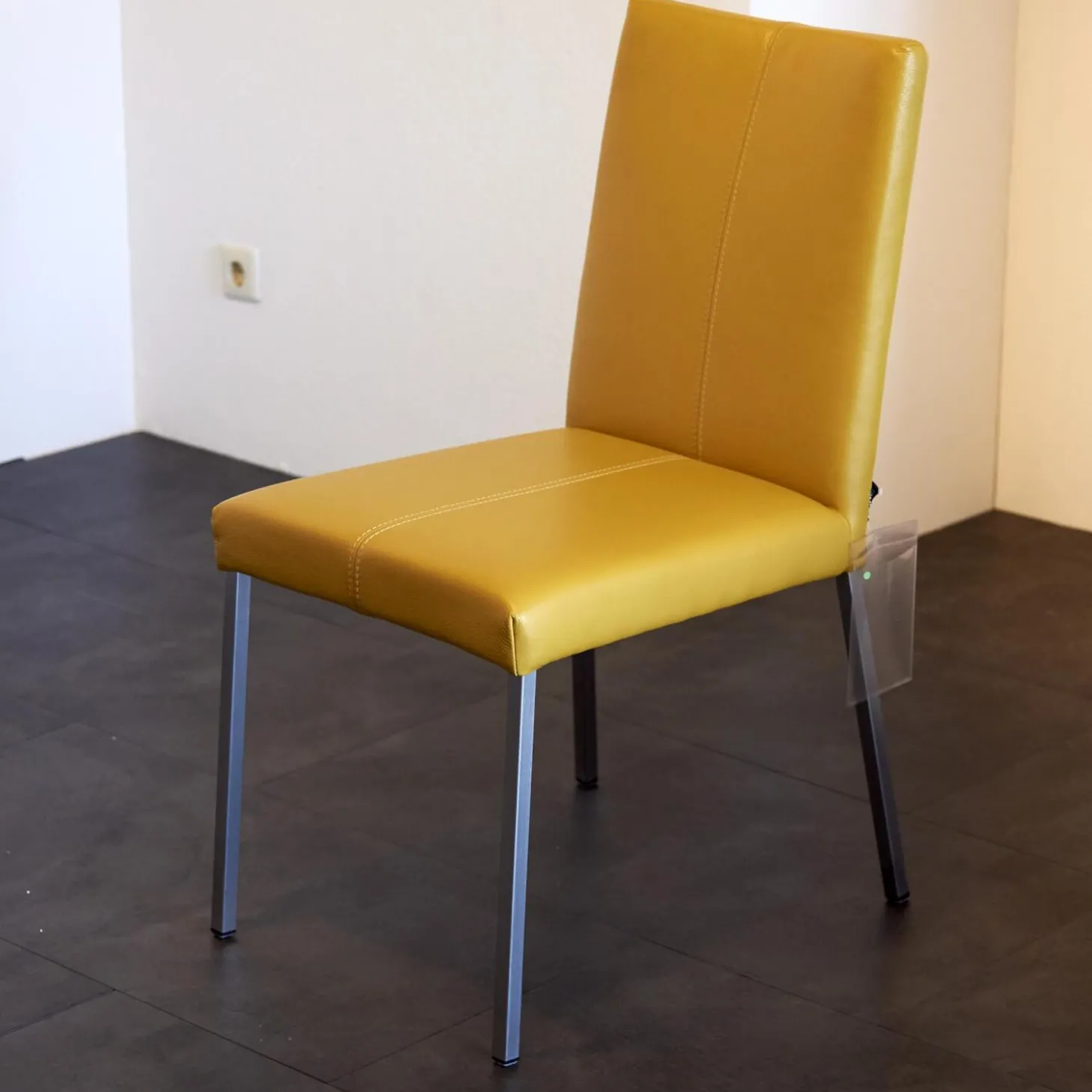 4er Set Stuhl Penthouse Leder Gelb Gestell Silber