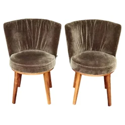 2er Set Stuhl Polo Cocktail Stoff Emilia B-121 Untergestell Nussbaum Geölt Mit Drehfunktion Und Rückholmechanik