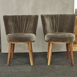 2er Set Stuhl Polo Cocktail Stoff Emilia B-121 Untergestell Nussbaum Geölt Mit Drehfunktion Und Rückholmechanik