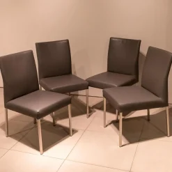 4-er Set Stuhl Pose -E Leder Tendens Farbe LD 1200 Graniet Gestell Edelstahl