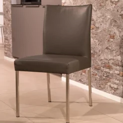 4-er Set Stuhl Pose -E Leder Tendens Farbe LD 1200 Graniet Gestell Edelstahl