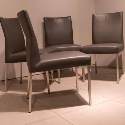 4-er Set Stuhl Pose -E Leder Tendens Farbe LD 1200 Graniet Gestell Edelstahl