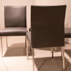 4-er Set Stuhl Pose -E Leder Tendens Farbe LD 1200 Graniet Gestell Edelstahl