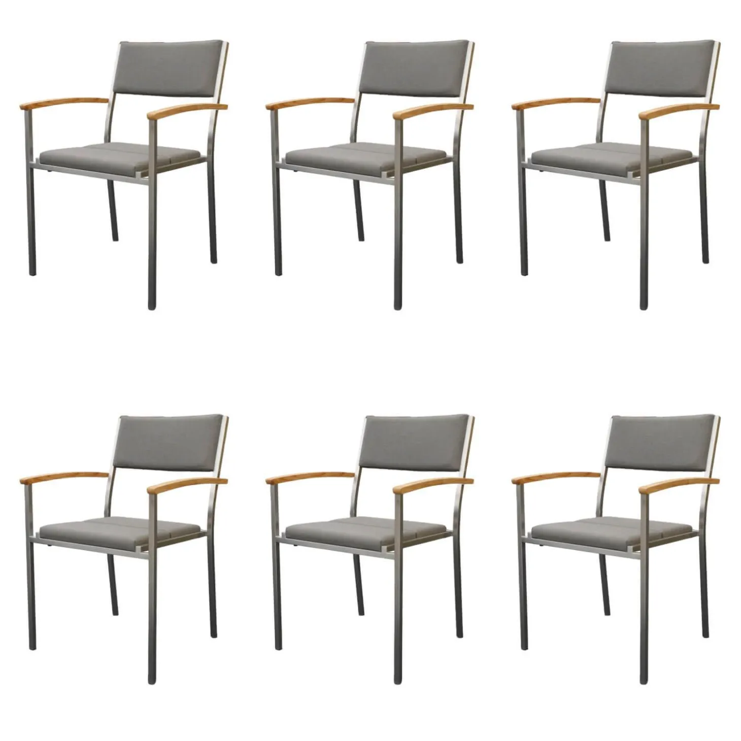 8er Set Stuhl Quadux Stoff Sunbrella Smoke 7001 Gestell Edelstahl