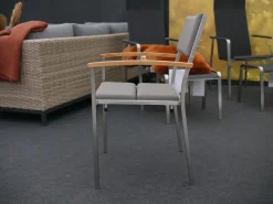 8er Set Stuhl Quadux Stoff Sunbrella Smoke 7001 Gestell Edelstahl