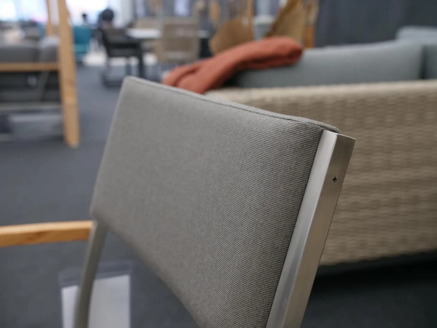 8er Set Stuhl Quadux Stoff Sunbrella Smoke 7001 Gestell Edelstahl