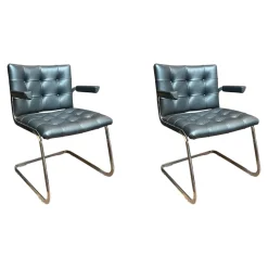 2er Set Stuhl RH 0305 02 Leder 24 Select 11 Black Gestell Stahl Flachrohr Hochglanz Verchromt