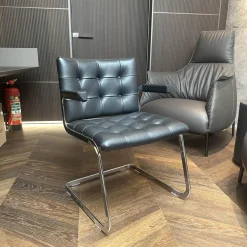 2er Set Stuhl RH 0305 02 Leder 24 Select 11 Black Gestell Stahl Flachrohr Hochglanz Verchromt