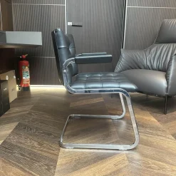 2er Set Stuhl RH 0305 02 Leder 24 Select 11 Black Gestell Stahl Flachrohr Hochglanz Verchromt