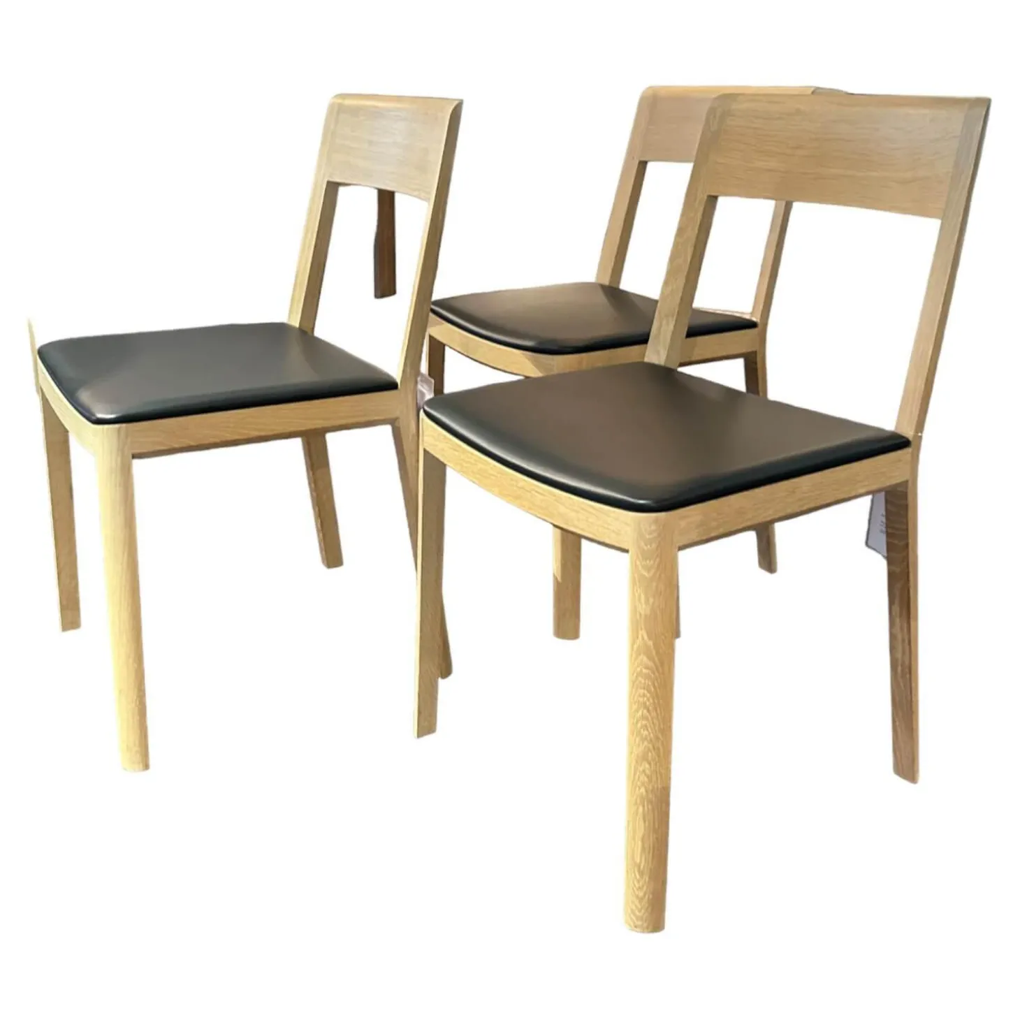 3-er Set Stuhl RO Plot Polstersitz Leder Schwarz Holzgestell Eiche