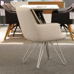 4er Set Stuhl S 1217 Stoff Grace 23 Grau Leder B Bonito Marmo Braun Gestell Nickel Satiniert