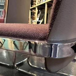 3-er Set Stuhl S1 Leder-Stoff-Kombination Außen Leder Schlamm Innen Stoff Gestell Stahl Verchromt Glänzend