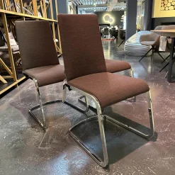 3-er Set Stuhl S1 Leder-Stoff-Kombination Außen Leder Schlamm Innen Stoff Gestell Stahl Verchromt Glänzend