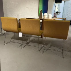 3er Set Stuhl Sala Stoff Steelcut Trio 453 Gelb Kufengestell Metall Verchromt