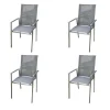 4er Set Stuhl Scalea Hochlehner Outdoor Textillene Silbergrau Armlehnen Aluminium Schwarz Gestell Edelstahl Gebürstet