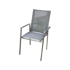 4er Set Stuhl Scalea Hochlehner Outdoor Textillene Silbergrau Armlehnen Aluminium Schwarz Gestell Edelstahl Gebürstet