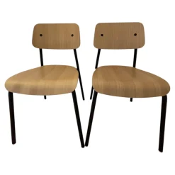 2er Set Stuhl Studie Eichenholz Furniert Gestell Aluminiumrohr Schwarz