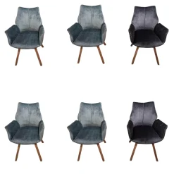 6er Set Stuhl Tacoma Stoff Vintage Struktur Grün Und Anthrazit Gestell Eiche Massiv Klar Lackiert Drehbar