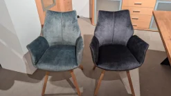 6er Set Stuhl Tacoma Stoff Vintage Struktur Grün Und Anthrazit Gestell Eiche Massiv Klar Lackiert Drehbar