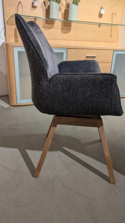 6er Set Stuhl Tacoma Stoff Vintage Struktur Grün Und Anthrazit Gestell Eiche Massiv Klar Lackiert Drehbar