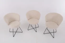 3er Set Stuhl Trick Stoff U2382G Weiß Beige Gestell Draht Schwarz Inklusive Drehbeschlag