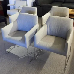 4er Set Stuhl Trient Stoff 10 113 London Dess Milchkaffe Grau Weiß Gestell Chrom Glanz