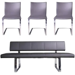 3er Set Stuhl Und Essbank Mirado Leder 1024 Anthrazit Gestell Flachstahl Verchromt