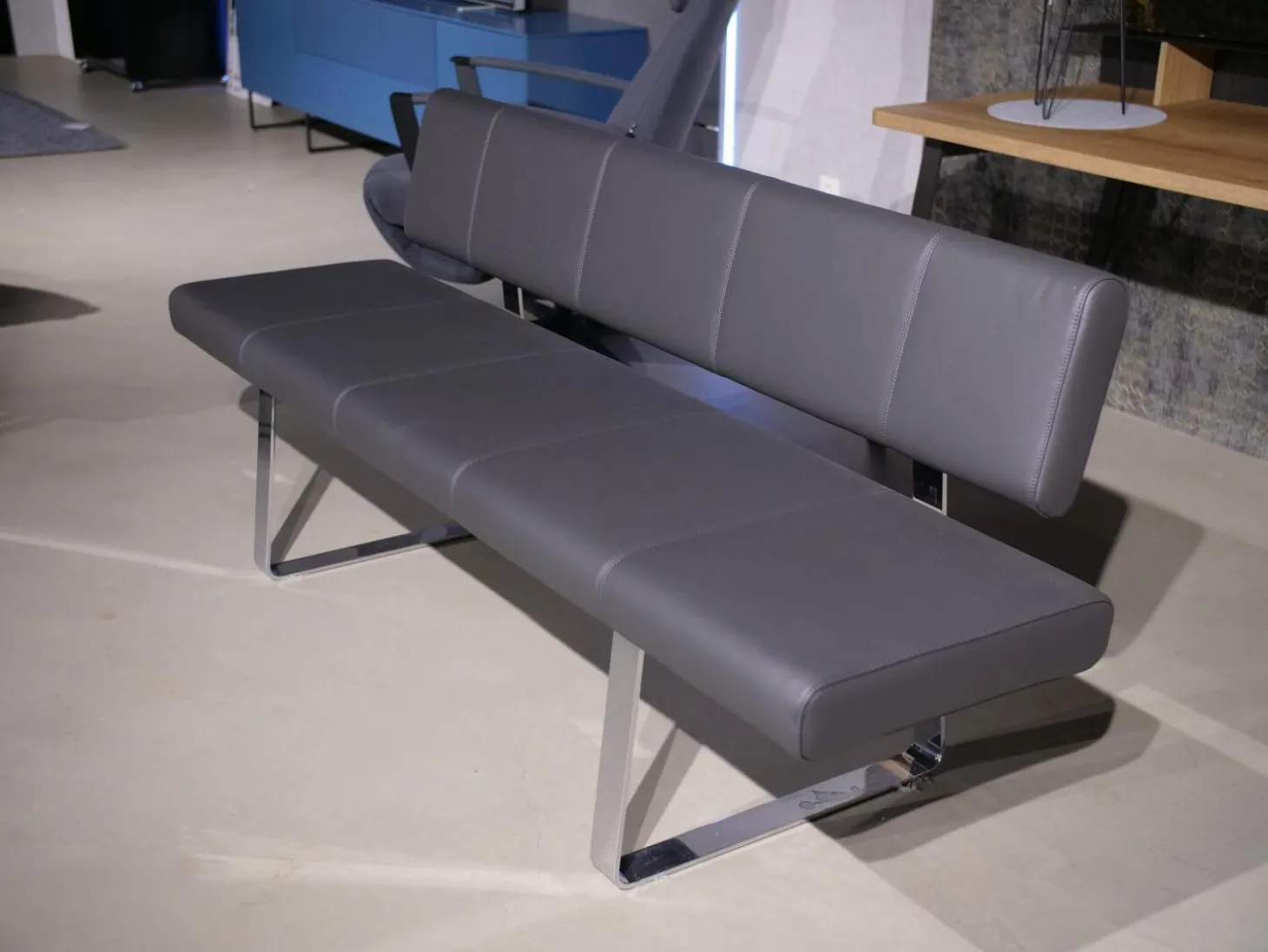 3er Set Stuhl Und Essbank Mirado Leder 1024 Anthrazit Gestell Flachstahl Verchromt