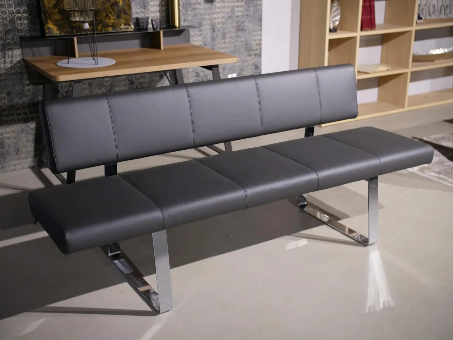 3er Set Stuhl Und Essbank Mirado Leder 1024 Anthrazit Gestell Flachstahl Verchromt