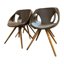 4-er Set Stuhl UP Leder Tender 602 Braun Holzfüße Nussbaum Geölt