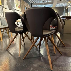4-er Set Stuhl UP Leder Tender 602 Braun Holzfüße Nussbaum Geölt