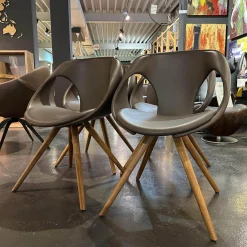 4-er Set Stuhl UP Leder Tender 602 Braun Holzfüße Nussbaum Geölt