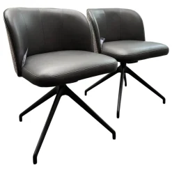 2er Set Stuhl V2 Gaia LNE 10109 STV2 Bezug Innen Leder Sauvage Anthrazit 8102 Grau Außen Sonderbezug Hellgrau Gestell 4 Fuß Stern SL Struktur M02 Schwarz Mit Kunststoffgleitern