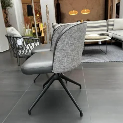 2er Set Stuhl V2 Gaia LNE 10109 STV2 Bezug Innen Leder Sauvage Anthrazit 8102 Grau Außen Sonderbezug Hellgrau Gestell 4 Fuß Stern SL Struktur M02 Schwarz Mit Kunststoffgleitern