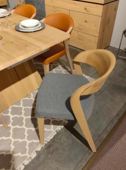 6er Set Stuhl V-Rock Stoff Curl Steel Grau Und Leder LV Cognac Orange Braun Gestell Alteiche Rustiko