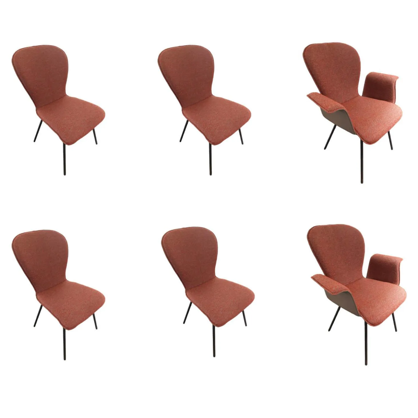 6er Set Stuhlgruppe Blake Four Innen Stoff Shock SHO300 Bordeaux Rot Außen Leder Tendens LD1400 Lava Grau Braun Gestell Metall Pulverbeschichtet Anthrazit