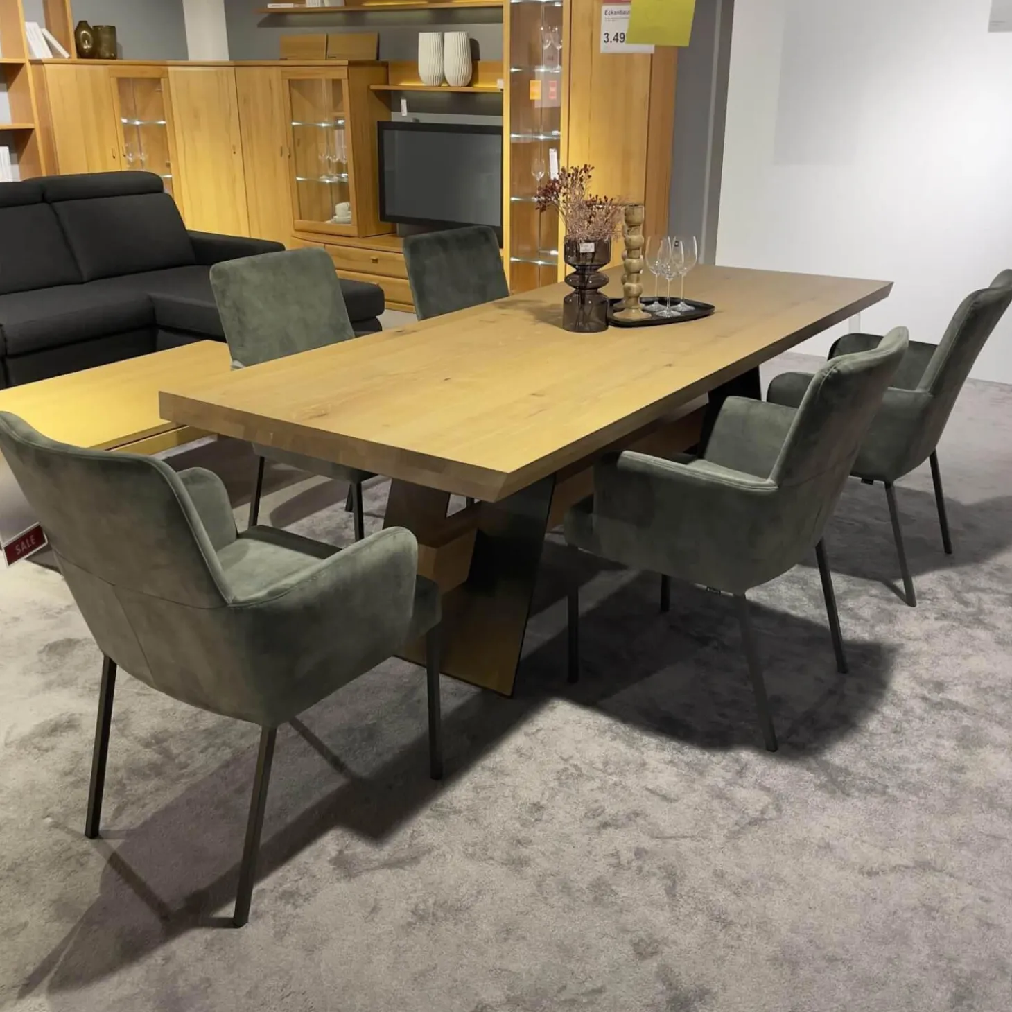 5er Set Stuhlwerk 2 Bezug Stoff Uni Adore Hunter Grau 4 Fuß Gestell Umbragrau