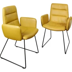 2-er Stuhlgruppe Arva Light Mit Armlehne Leder Sauvage Citrin 8118 Drahtkufe Schwarz