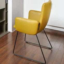 2-er Stuhlgruppe Arva Light Mit Armlehne Leder Sauvage Citrin 8118 Drahtkufe Schwarz