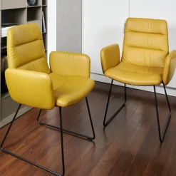 2-er Stuhlgruppe Arva Light Mit Armlehne Leder Sauvage Citrin 8118 Drahtkufe Schwarz